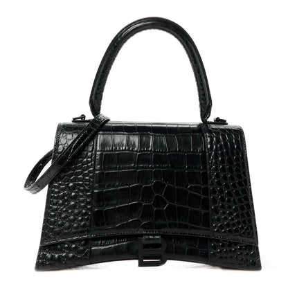 Balenciaga Shiny Calfskin Monochrome Crocodile Embossed Medium Hourglass Top Handle Bag Black 1 of 11