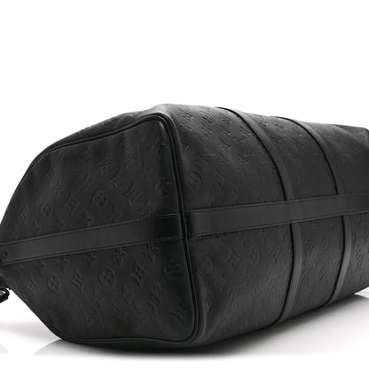 Louis Vuitton Calfskin Shadow Monogram Keepall Bandouliere 50 Black 7 of 8