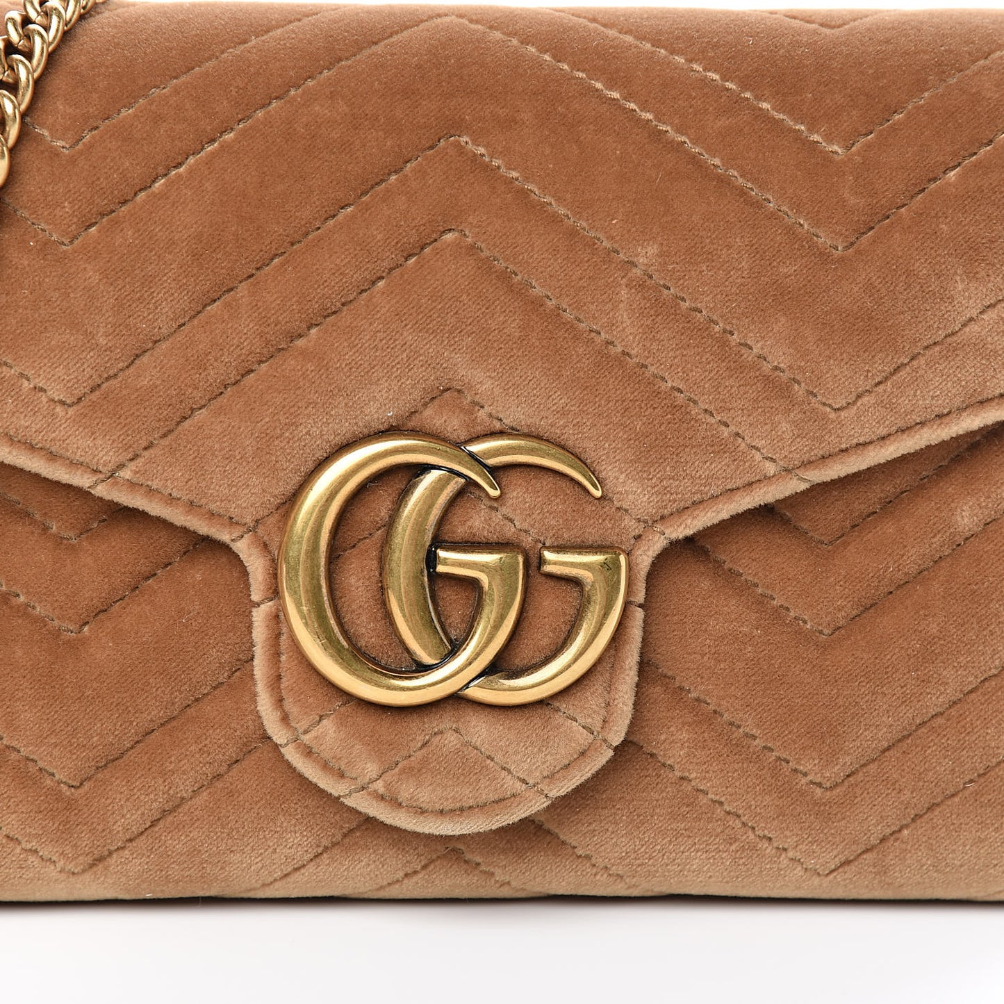 Velvet Matelasse GG Marmont Chain Wallet Taupe