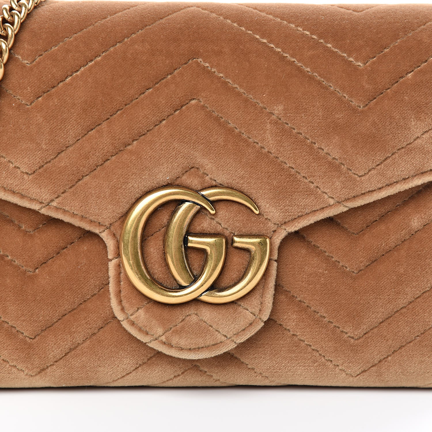 Gucci Velvet Matelasse GG Marmont Chain Wallet Taupe 11 of 12