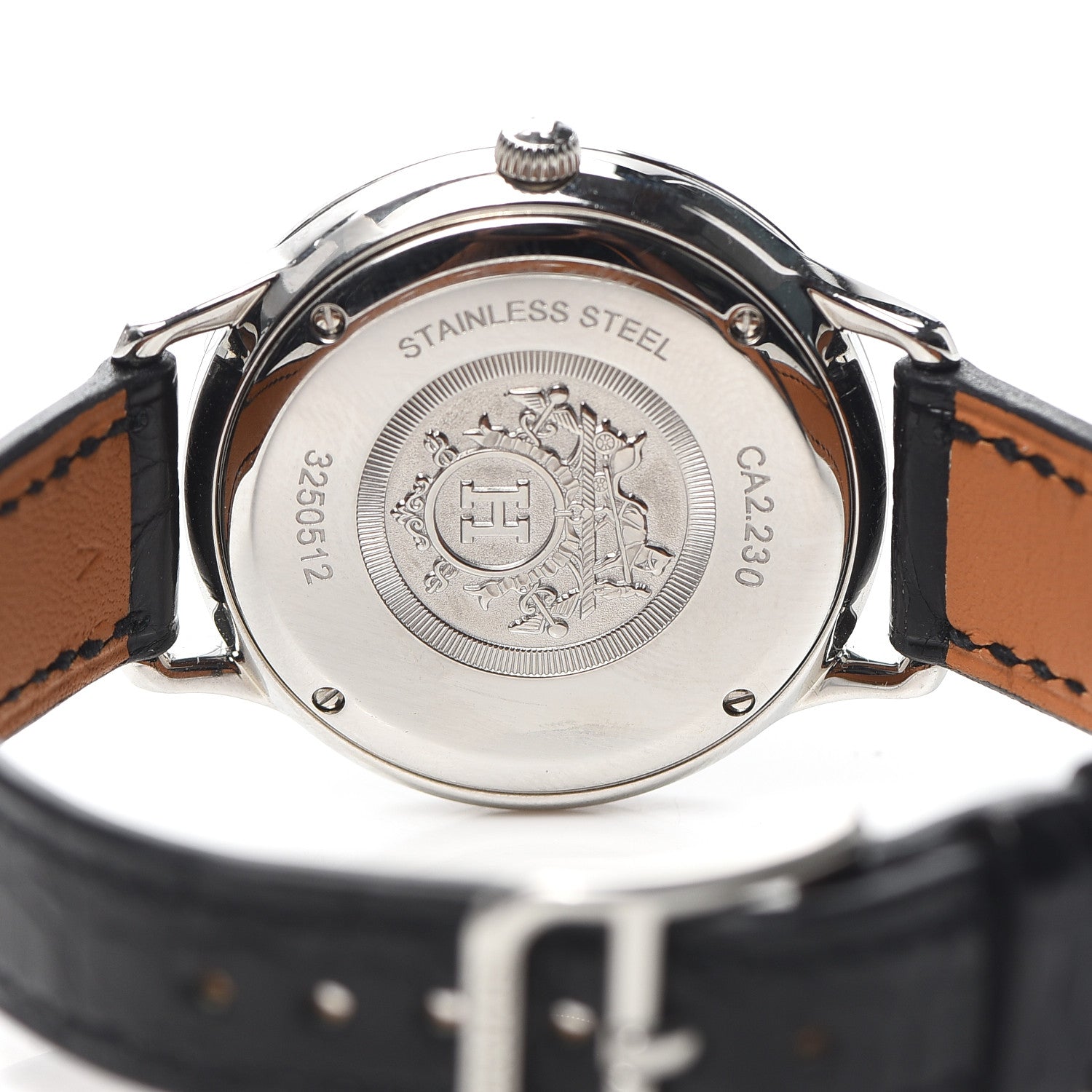 Hermes Stainless Steel Alligator Diamond 25mm Slim d'Hermes Quartz Watch Noir 4 of 5