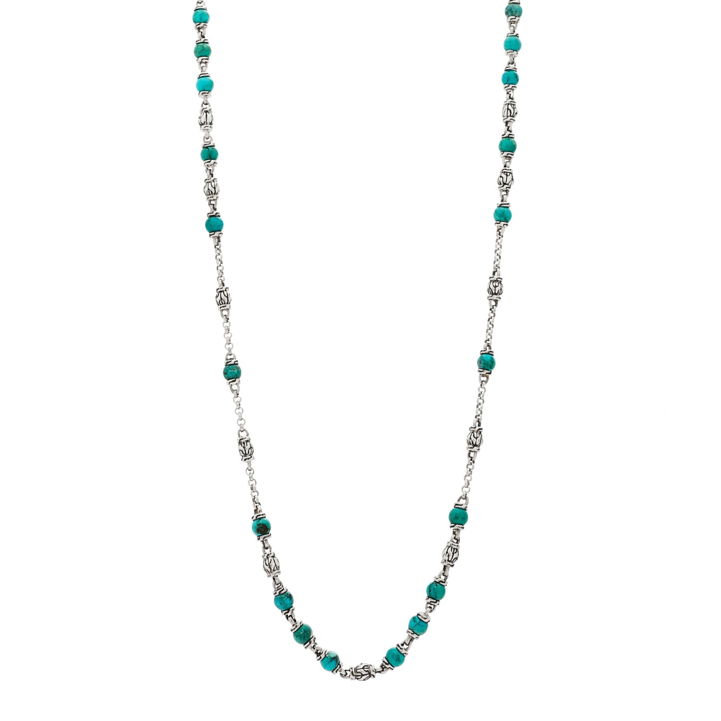 Sterling Silver Turquoise Classic Chain Bead Necklace