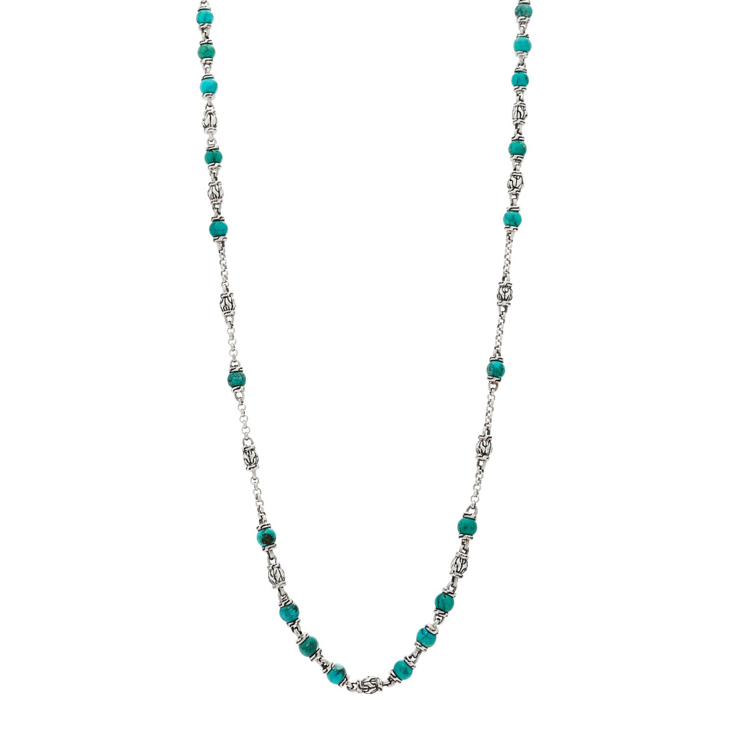 John Hardy Sterling Silver Turquoise Classic Chain Bead Necklace 1 of 4