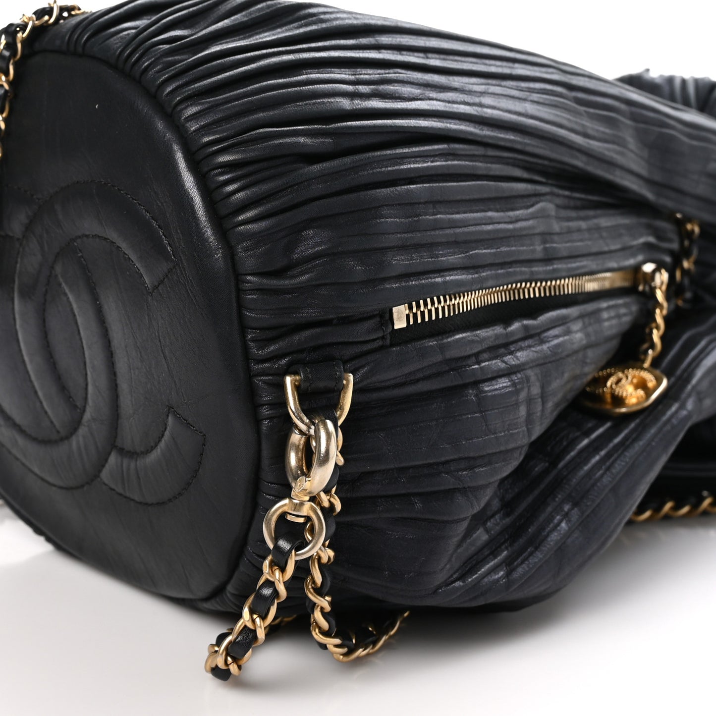Iridescent Crumpled Calfskin Small Coco Pleats Backpack Black