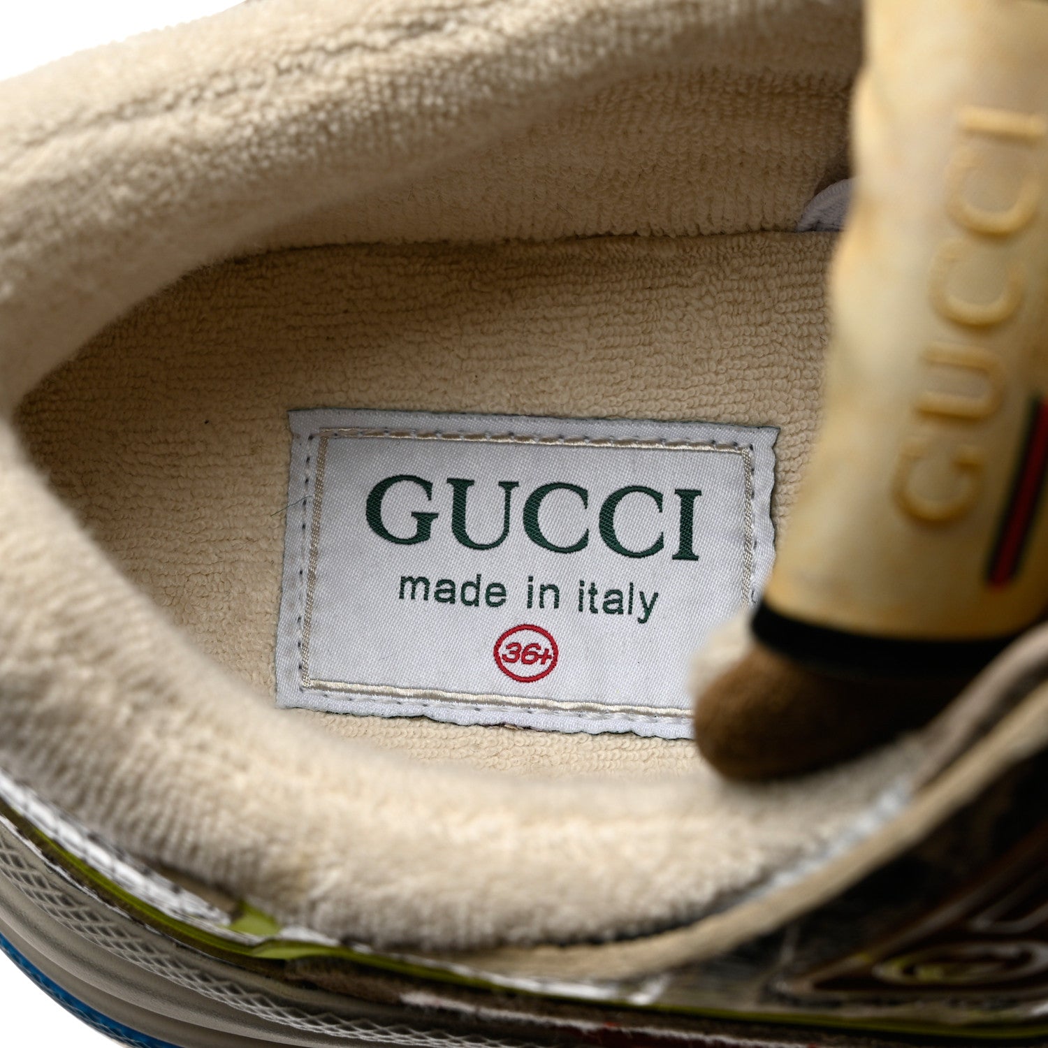 Gucci Suede Calfskin Tejus Printed Womens Ultrapace Sneakers 36.5 Natural Ardesia Neon Yellow 6 of 7