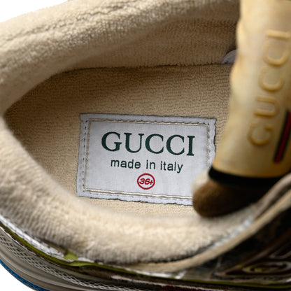 Gucci Suede Calfskin Tejus Printed Womens Ultrapace Sneakers 36.5 Natural Ardesia Neon Yellow 6 of 7
