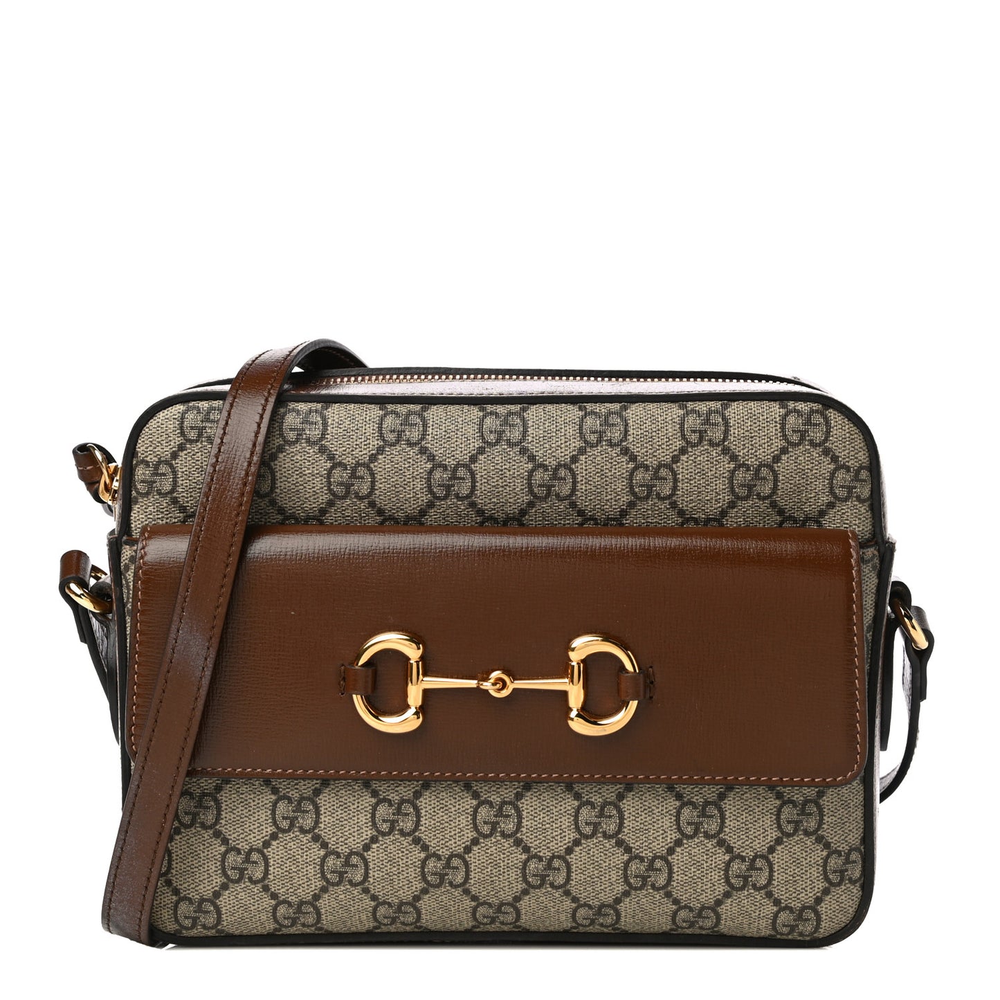 GG Supreme Monogram Small Horsebit 1955 Shoulder Bag Beige Brown Sugar