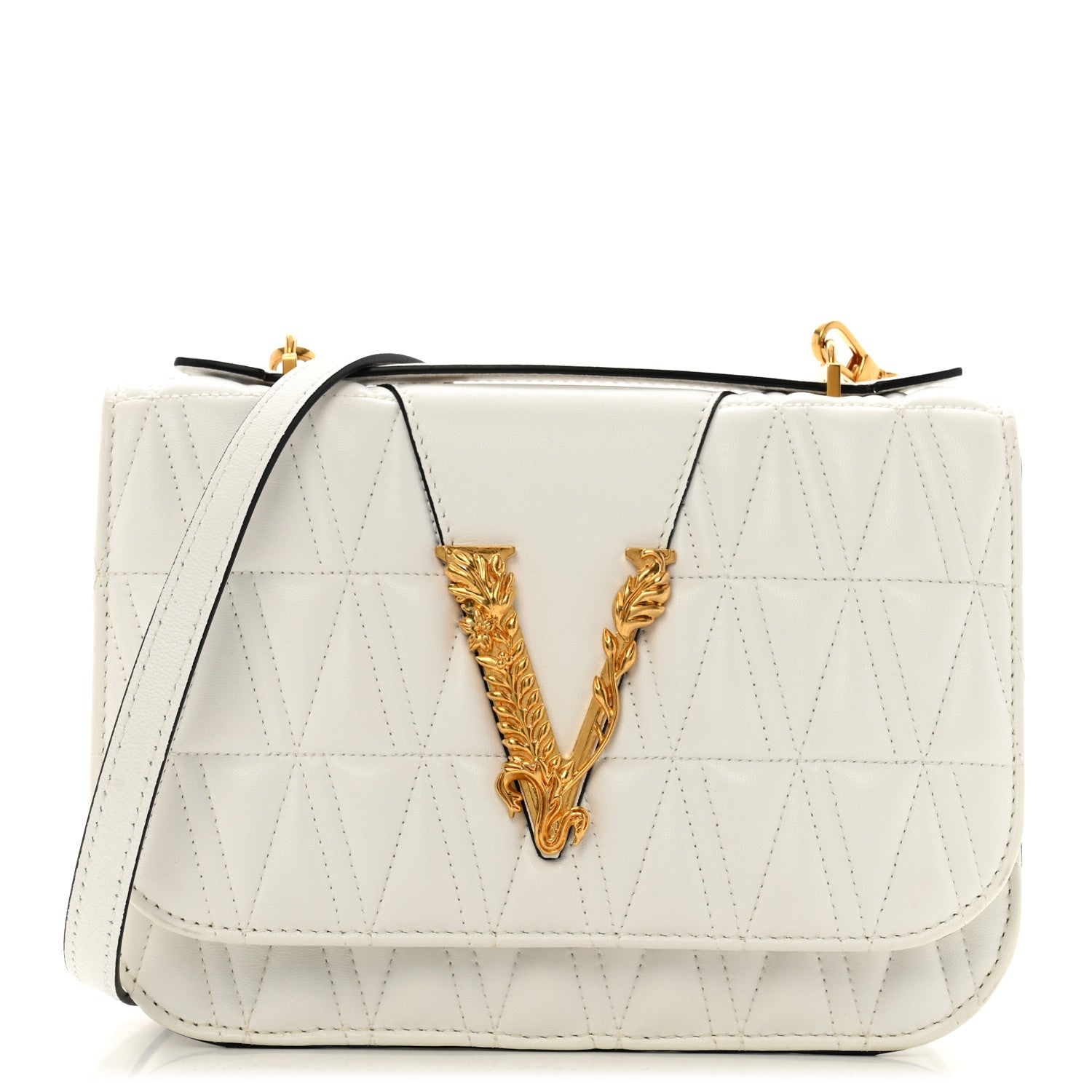 Versace Nappa Quilted Virtus Top Handle Shoulder Bag White 1 of 12