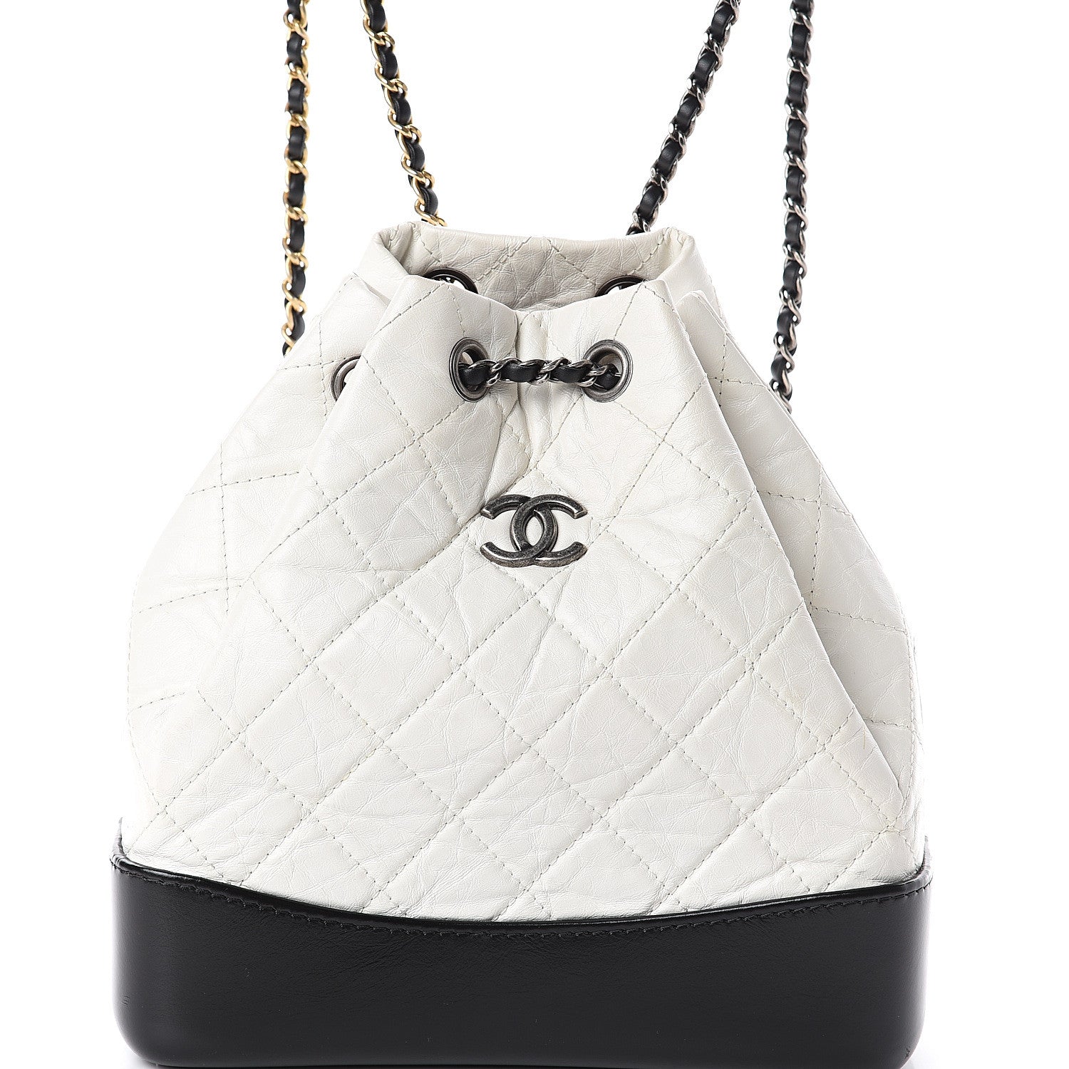 Chanel Aged Calfskin Quilted Small Gabrielle Backpack Black White 7 of 9