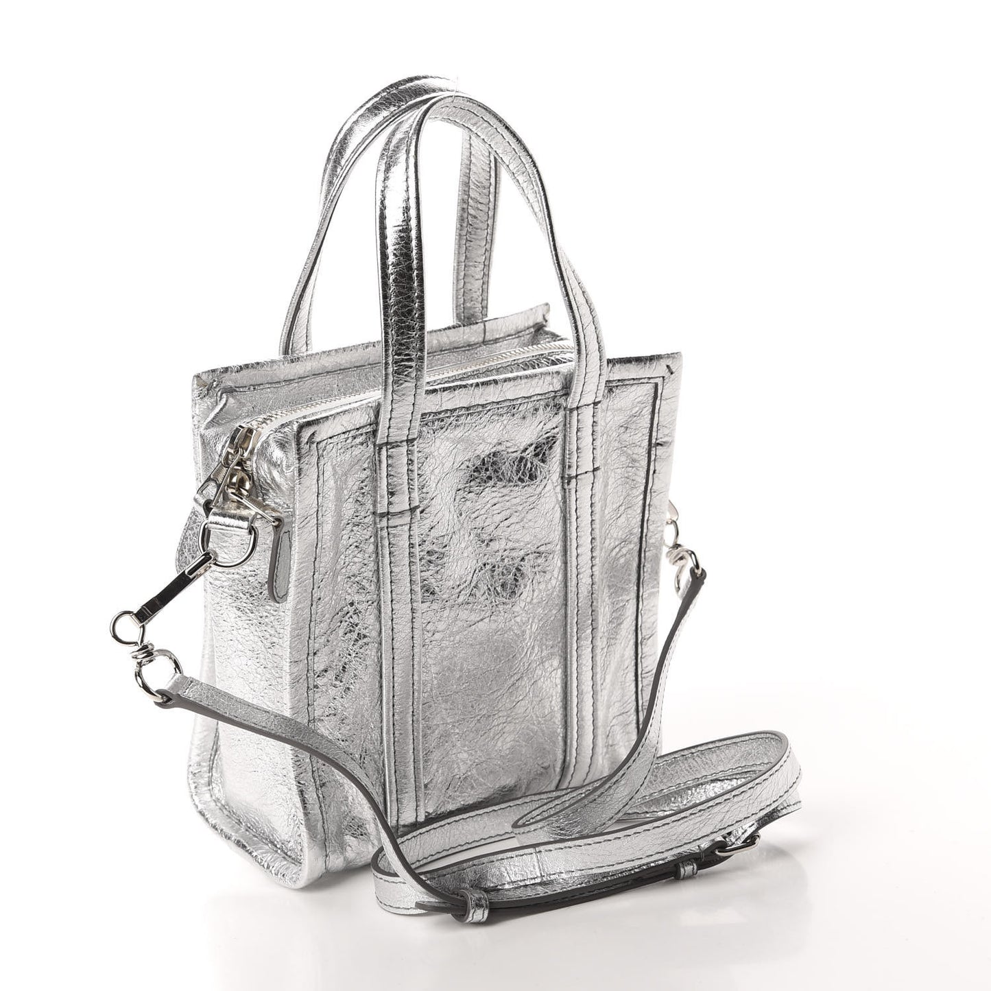 Metallic Calfskin XXS Bazar Shopper Tote Silver Hardware
