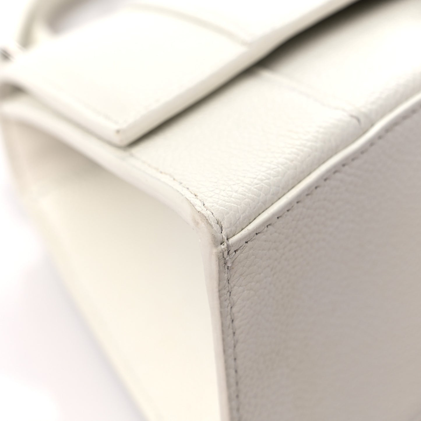Grained Calfskin Small Hourglass Top Handle Bag White