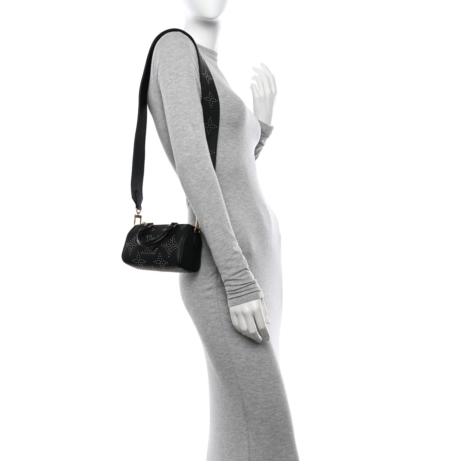 Louis Vuitton Grained Calfskin Studded Monogram Giant Nano Speedy Black 2 of 10