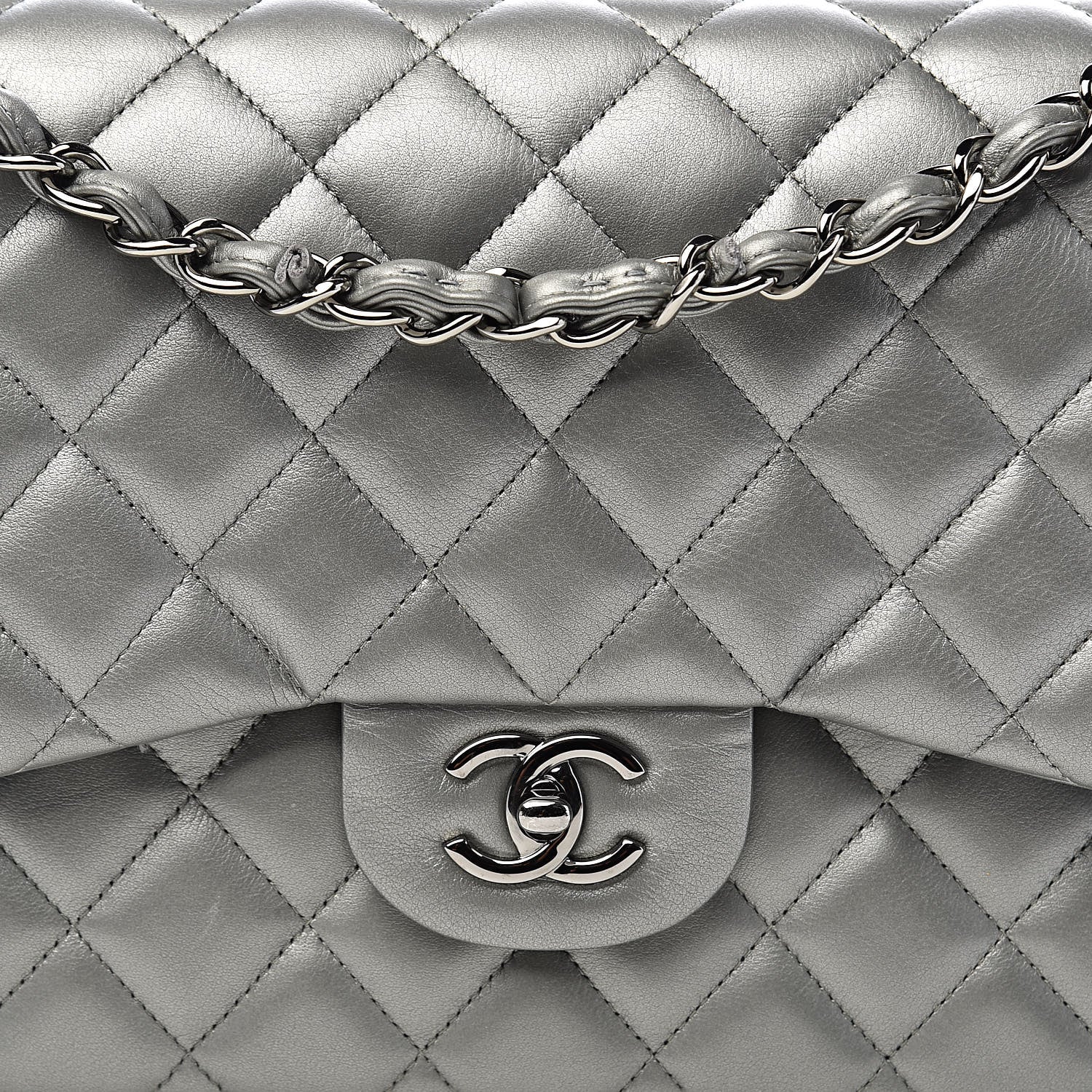 Chanel Metallic Calfskin Quilted Jumbo Double Flap Silver 19 of 20