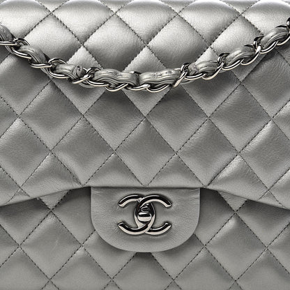 Chanel Metallic Calfskin Quilted Jumbo Double Flap Silver 19 of 20