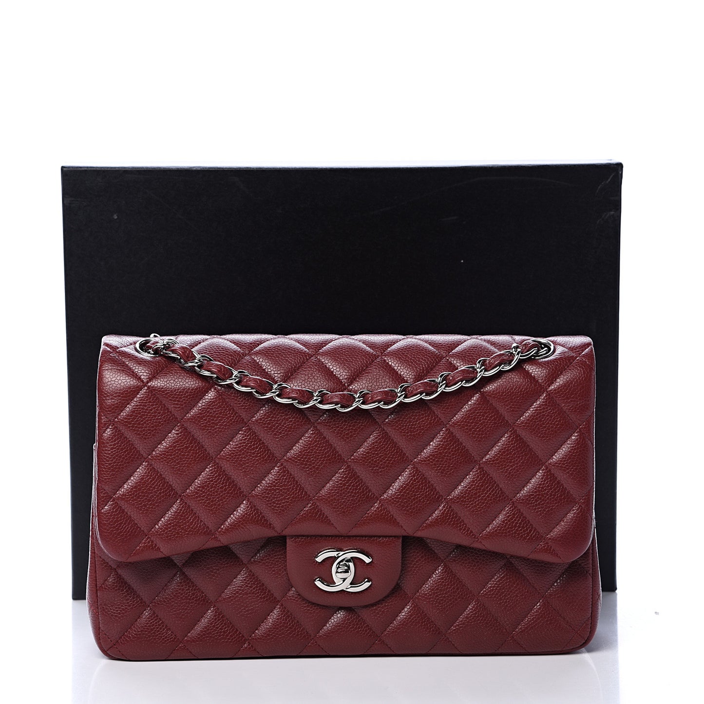 Caviar Quilted Jumbo Double Flap Dark Red