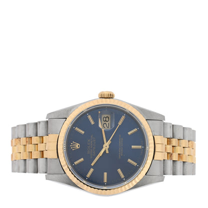 Rolex Stainless Steel 18K Yellow Gold 36mm Oyster Perpetual Datejust Watch Blue 16233 2 of 4