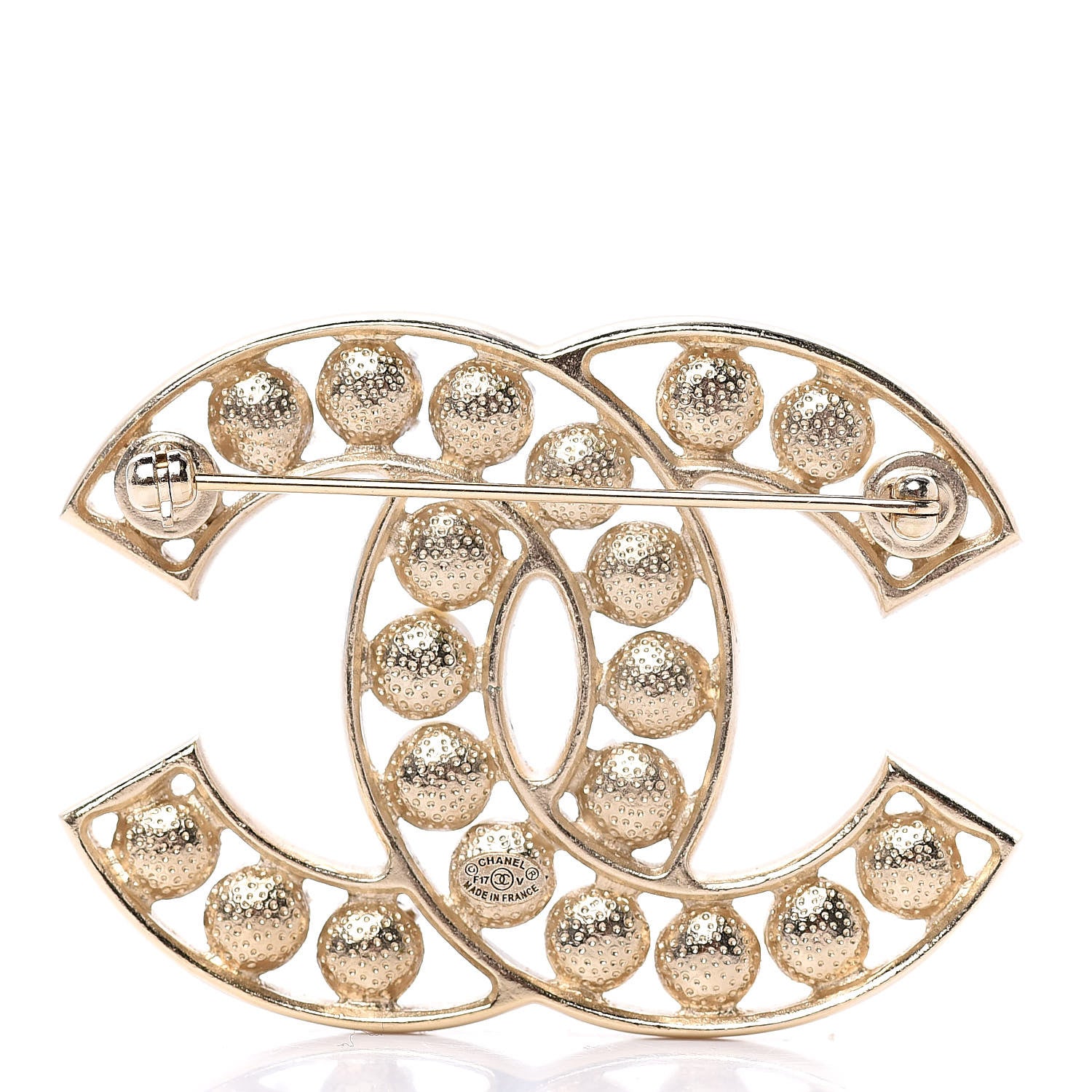 Chanel Pearl Crystal CC Brooch Gold Pearly White 3 of 5