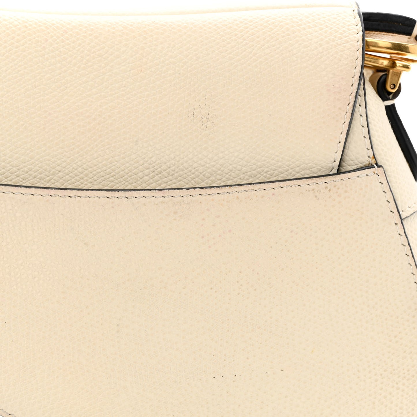 Grained Calfskin Mini Saddle Bag White