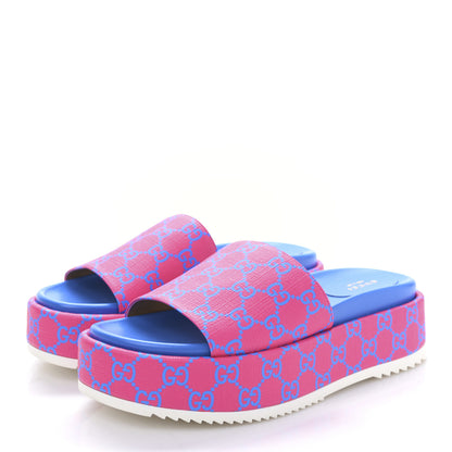 Gucci GG Supreme Joy Monogram Angelina Platform Slide Sandals 39.5 Fuxia Blue 3 of 8