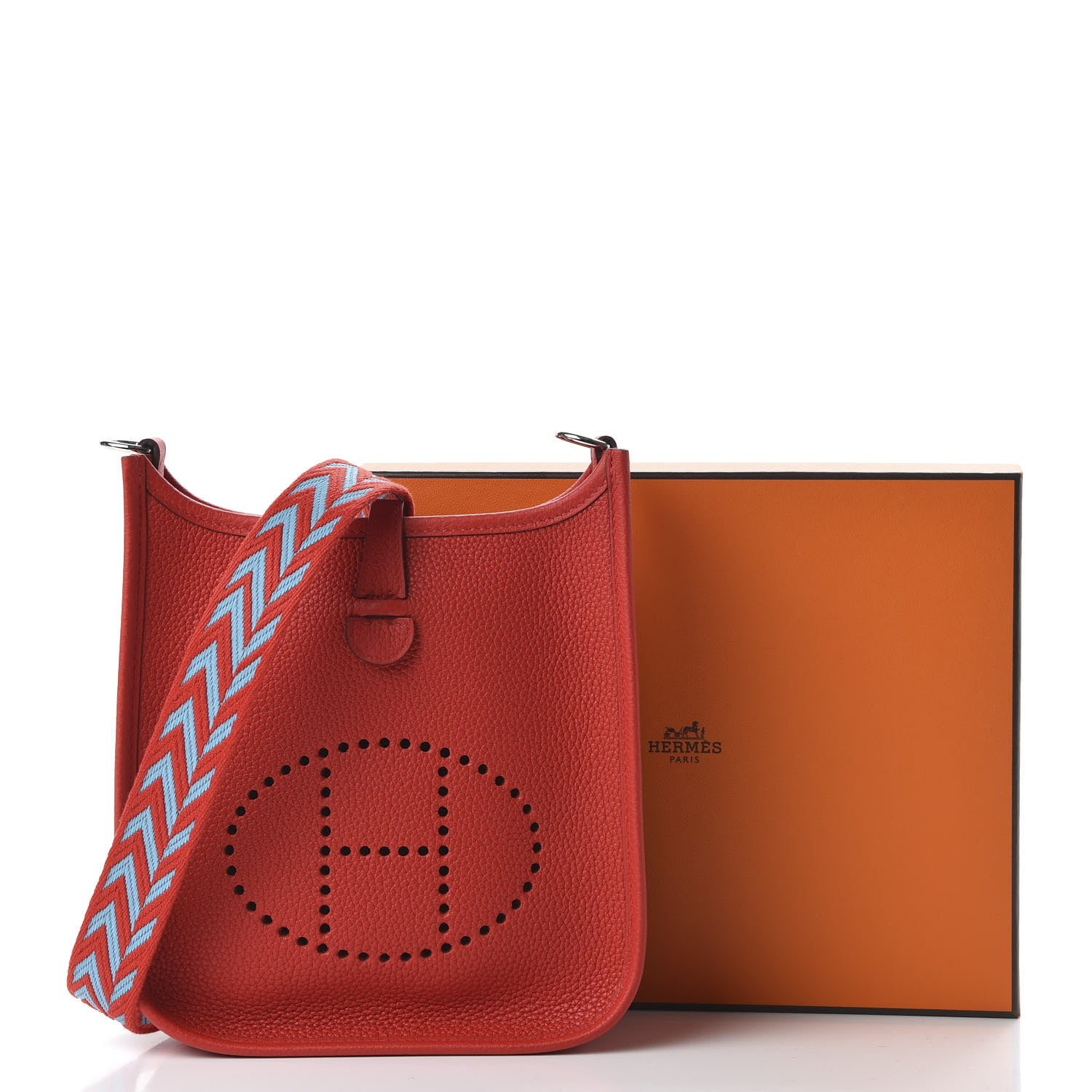 Hermes Taurillon Clemence Evelyne TPM Rouge De Coeur Bleu Du Nord 10 of 10