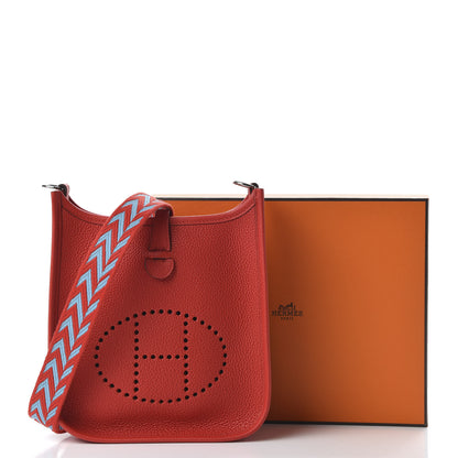 Hermes Taurillon Clemence Evelyne TPM Rouge De Coeur Bleu Du Nord 10 of 10