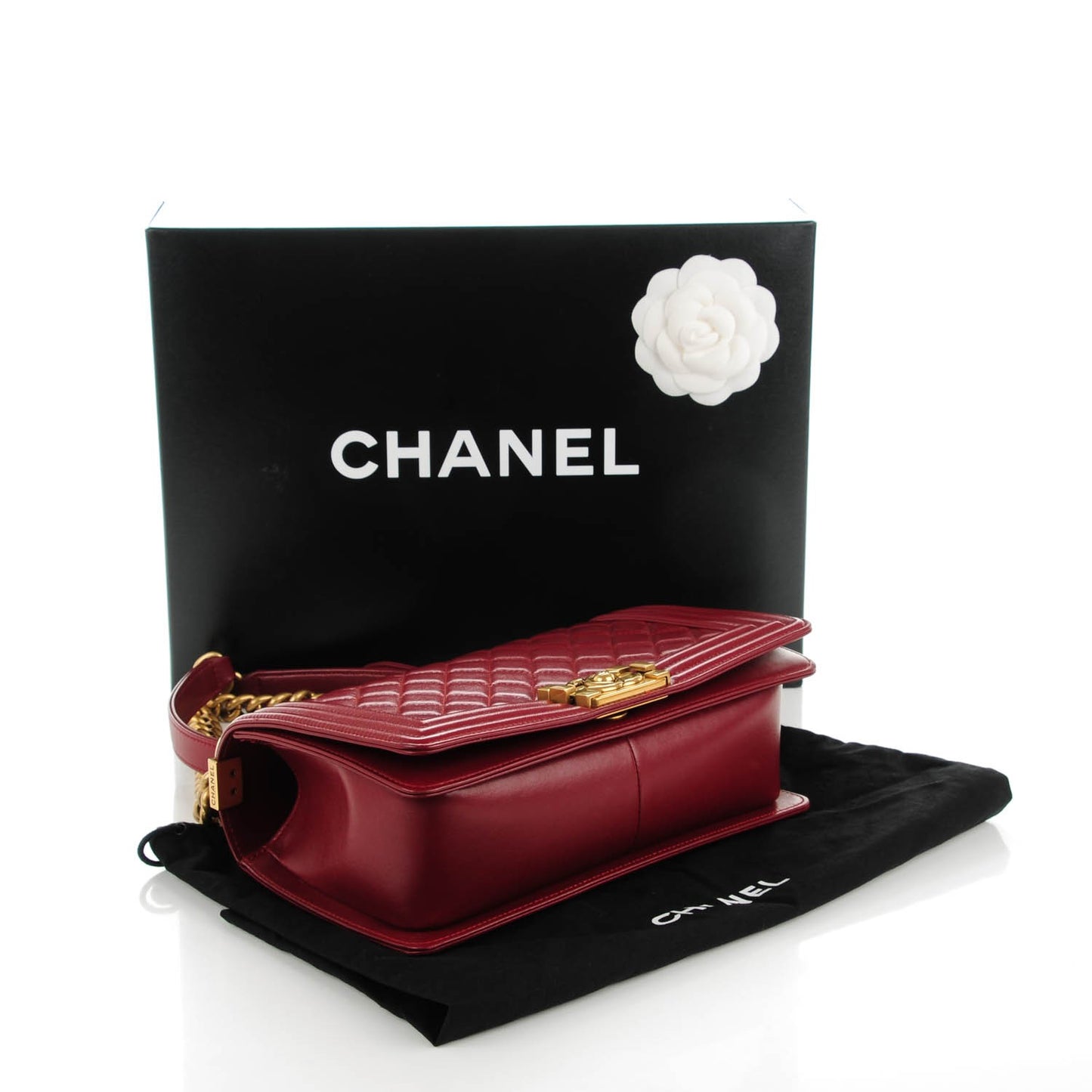 Lambskin Quilted Medium Boy Flap Dark Red
