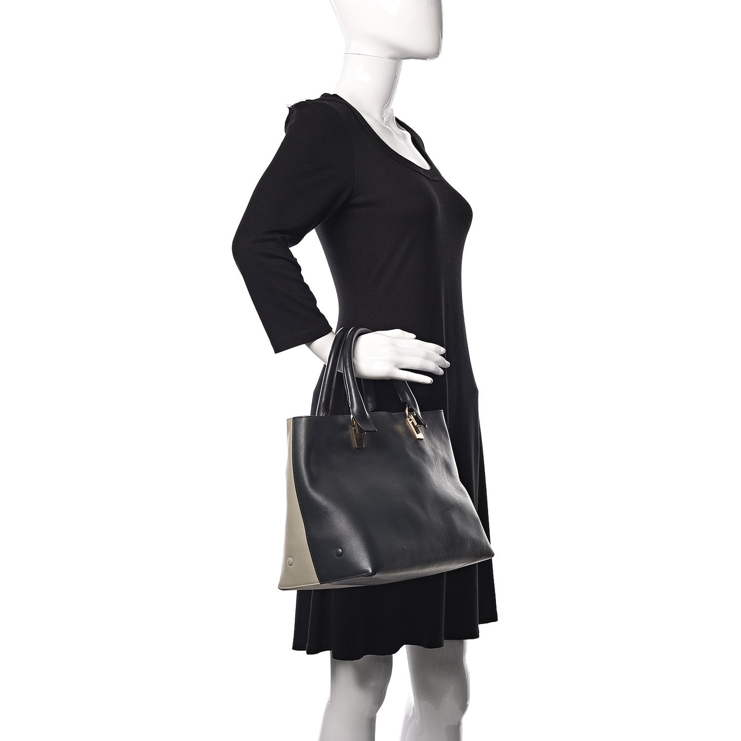 Smooth Calfskin Small Baylee Tote Beige Black