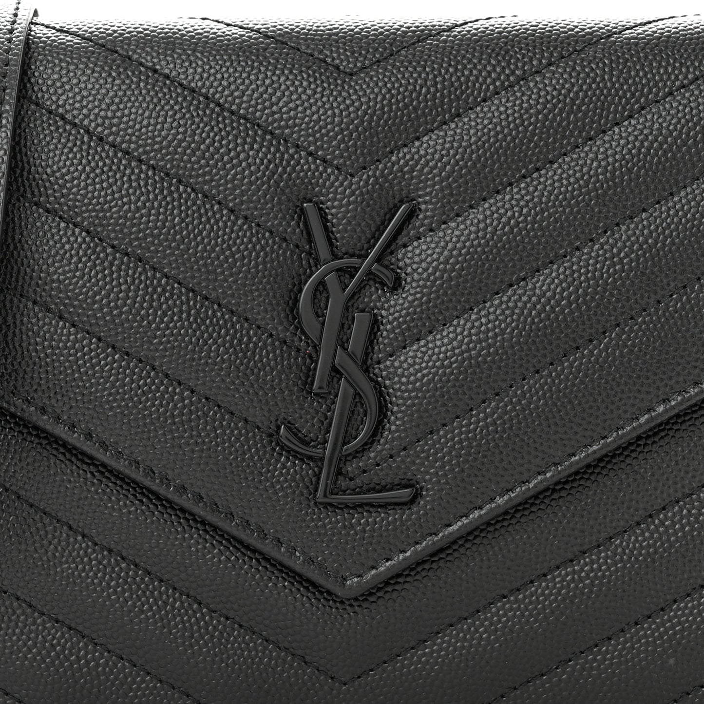 Grain De Poudre Matelasse Chevron Monochrome Monogram Envelope Chain Wallet Black