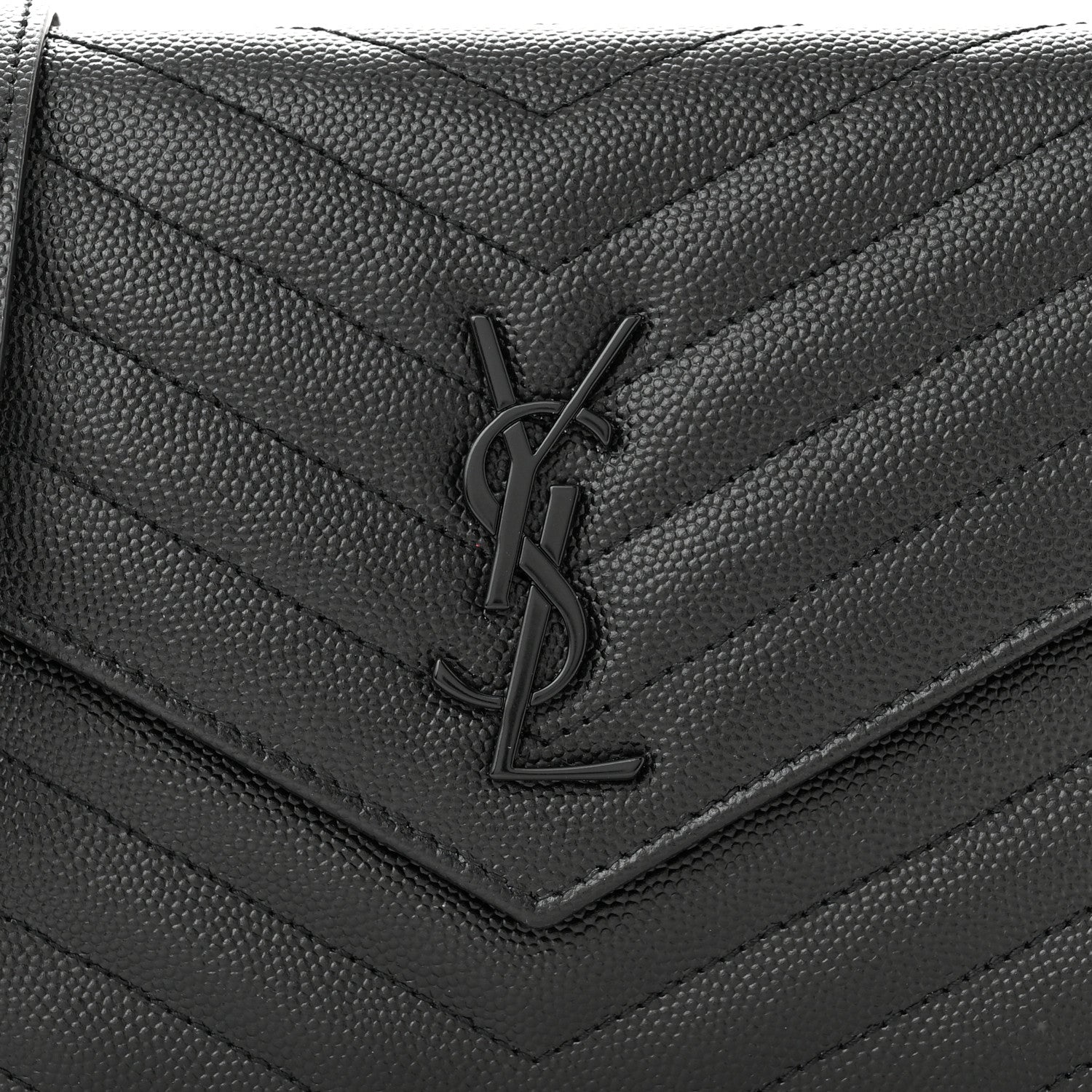 Saint Laurent Grain De Poudre Matelasse Chevron Monochrome Monogram Envelope Chain Wallet Black 8 of 10