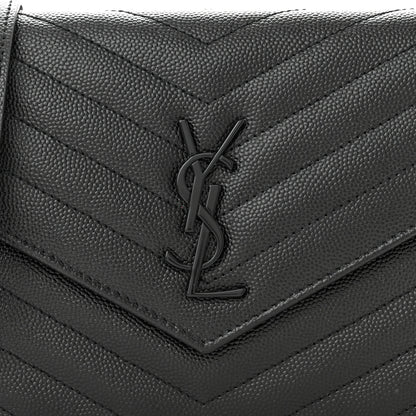 Saint Laurent Grain De Poudre Matelasse Chevron Monochrome Monogram Envelope Chain Wallet Black 8 of 10