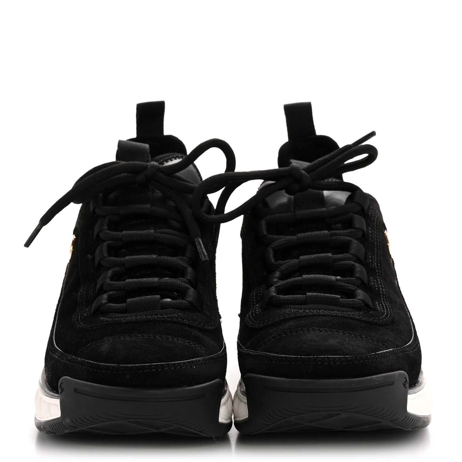 Chanel Suede Calfskin Nylon Grosgrain CC Sneakers 37.5 Black 3 of 10