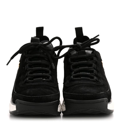Chanel Suede Calfskin Nylon Grosgrain CC Sneakers 37.5 Black 3 of 10