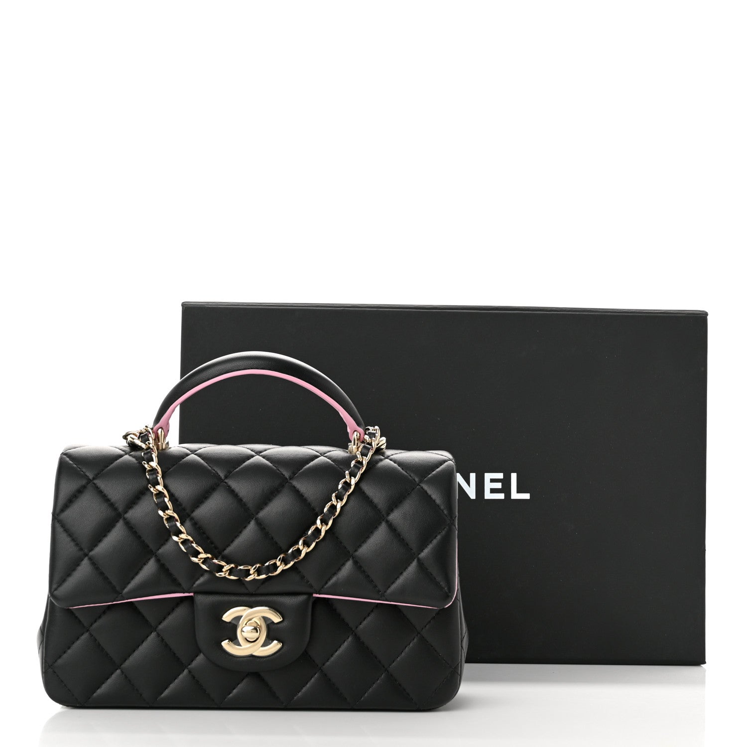 Chanel Lambskin Quilted Bi-Color Mini Top Handle Rectangular Flap Black Lilac 11 of 11