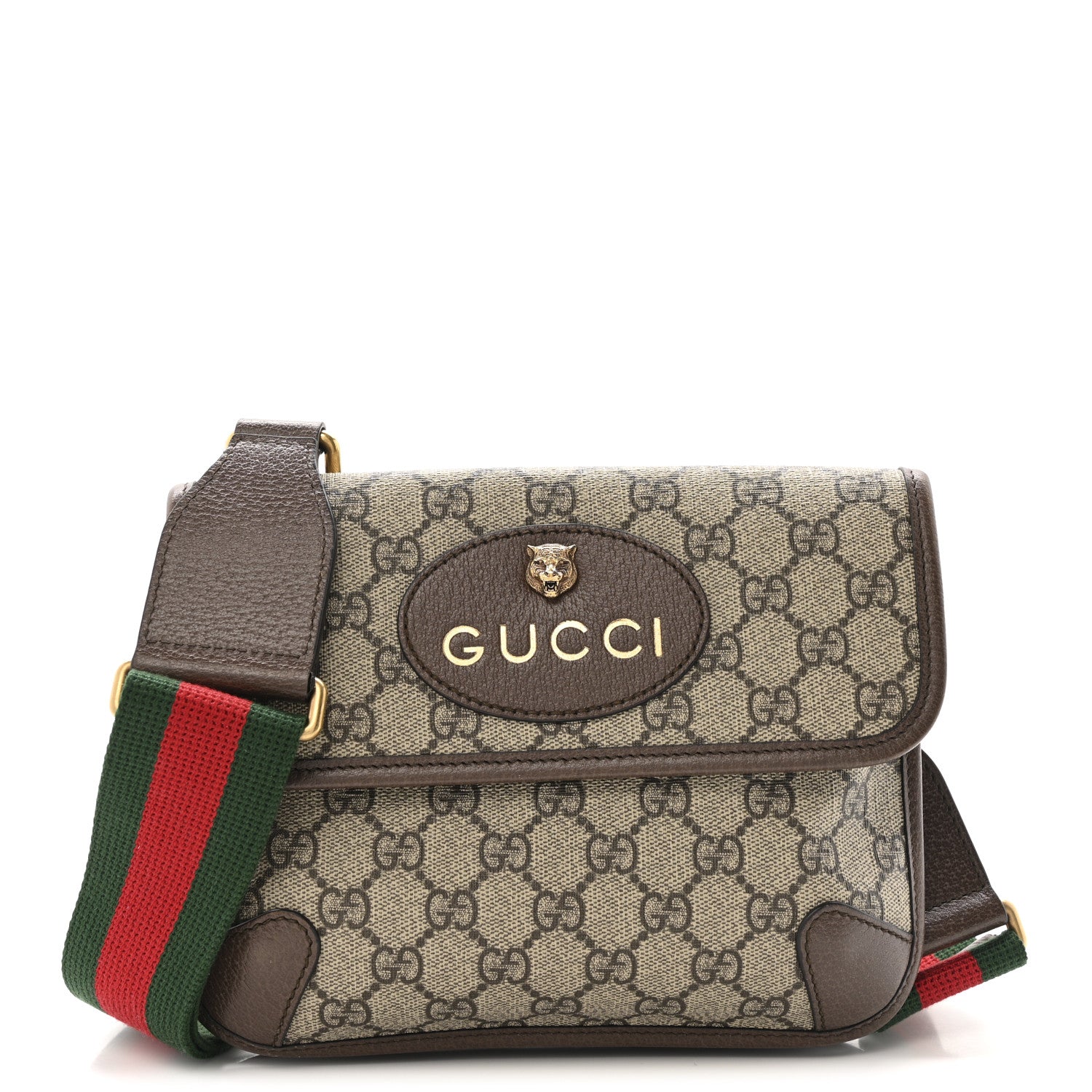 Gucci GG Supreme Monogram Web Small Neo Vintage Double Flap Messenger Bag Beige New Acero 1 of 16