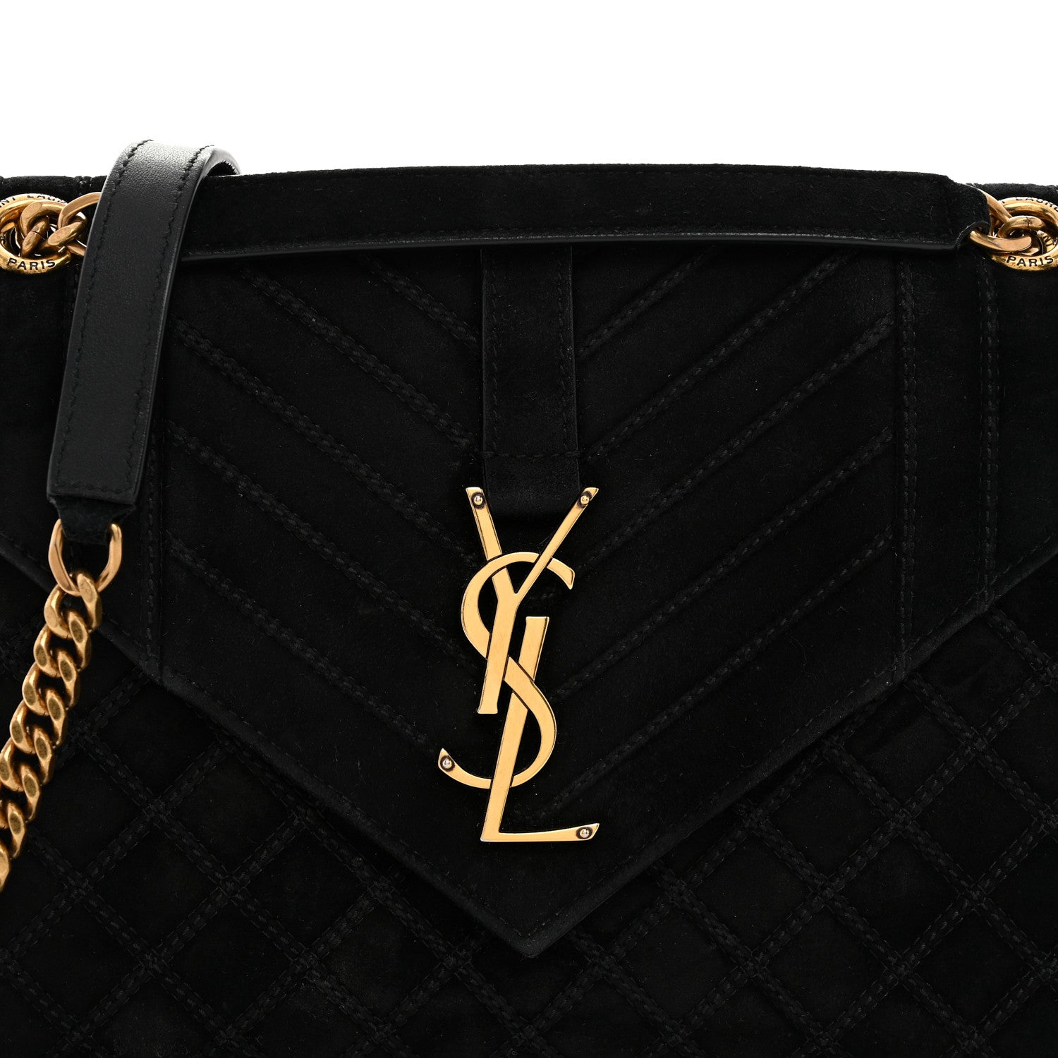 Saint Laurent Suede Mixed Matelasse Triquilt Medium Monogram Satchel  Black 8 of 10