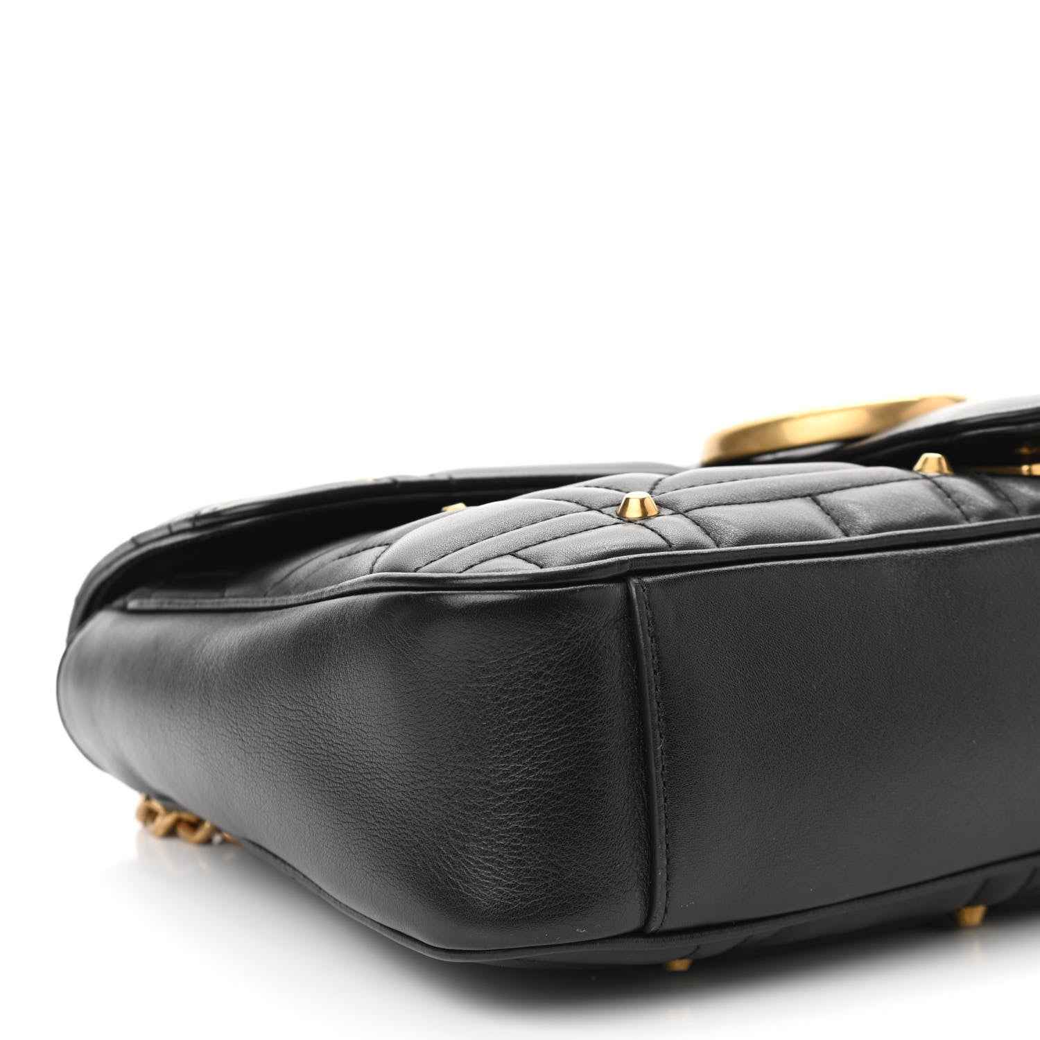 Gucci Calfskin Matelasse Studded Medium GG Marmont Shoulder Bag Black 10 of 11