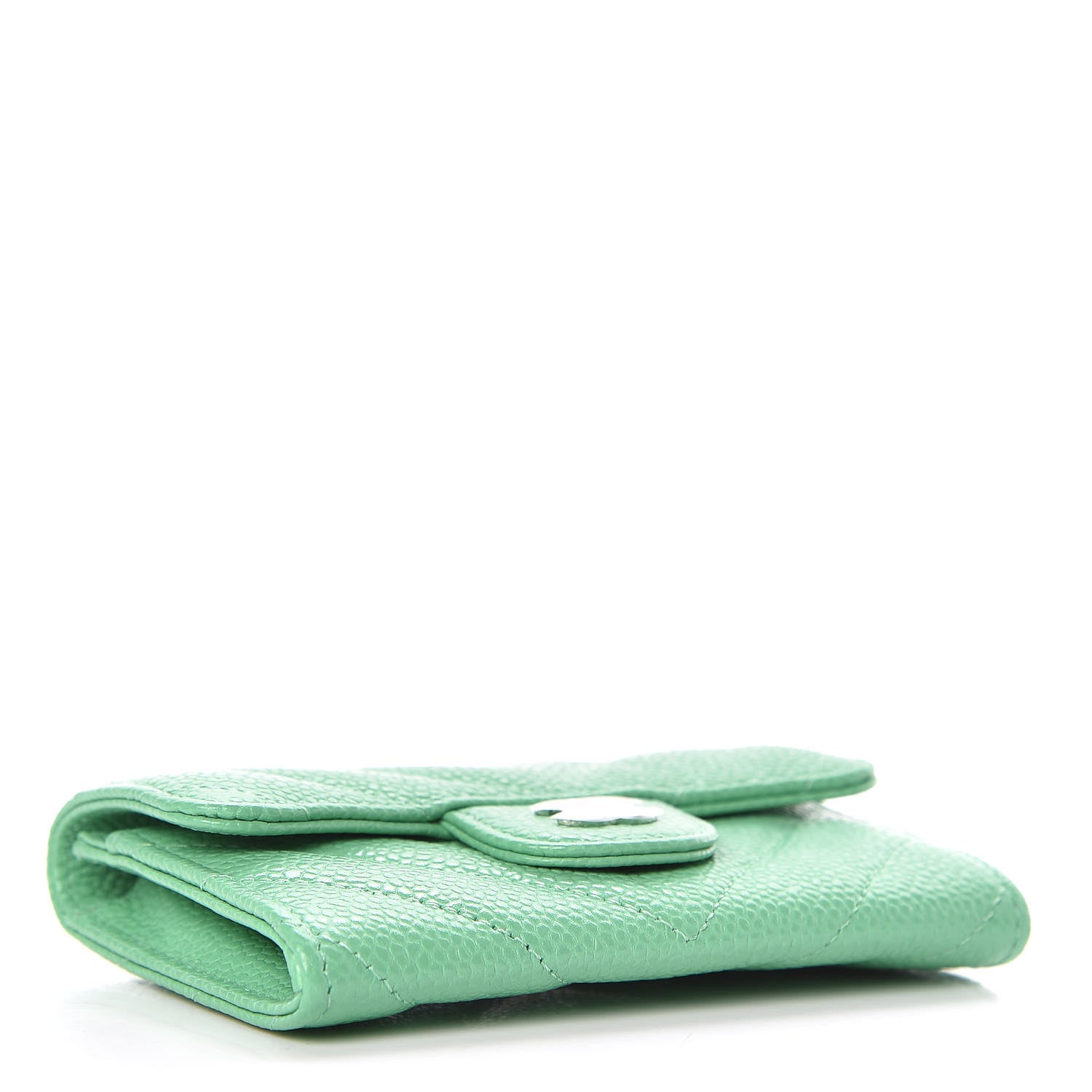 Chanel Caviar Chevron Quilted Flap Card Holder Green 4 of 9