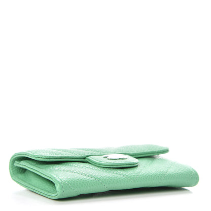 Chanel Caviar Chevron Quilted Flap Card Holder Green 4 of 9