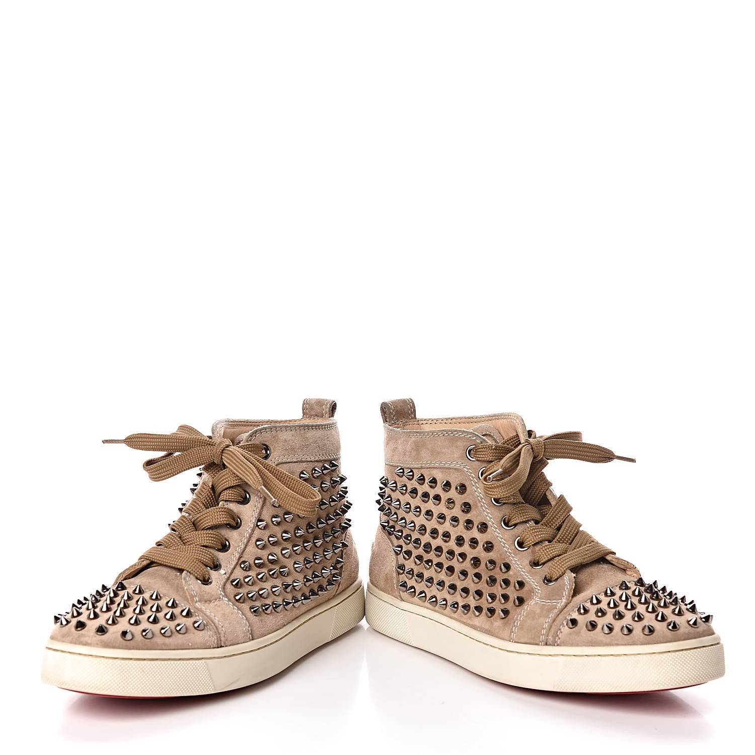 Christian Louboutin Veau Velours Womens Louis Spikes Flat Sneakers 37.5 Beige 5 of 11