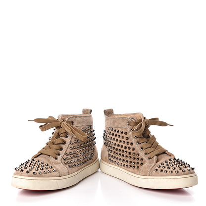 Christian Louboutin Veau Velours Womens Louis Spikes Flat Sneakers 37.5 Beige 5 of 11