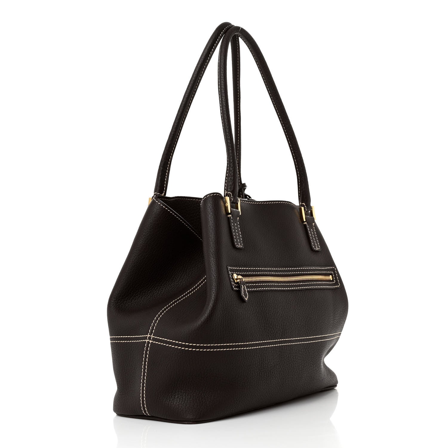 Loro Piana Grained Calfskin Globe Shoulder Bag Dark Chocolate Licorice 3 of 9