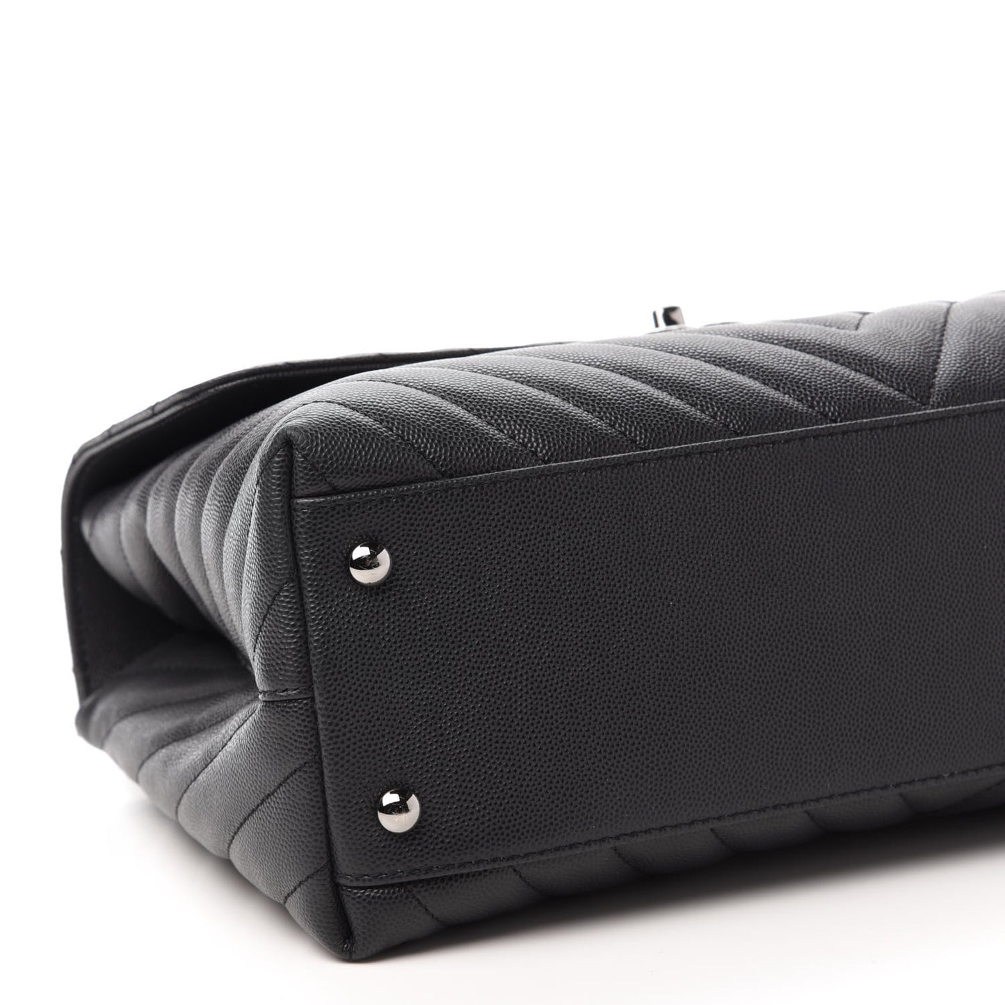 Caviar Chevron Quilted Medium Coco Handle Flap Dark Grey