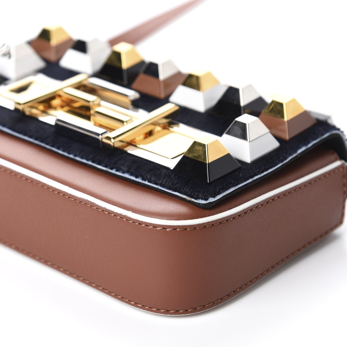 Vitello Dolce Calf Hair Studded Mini 3Baguette Shoulder Bag Caramello Iris