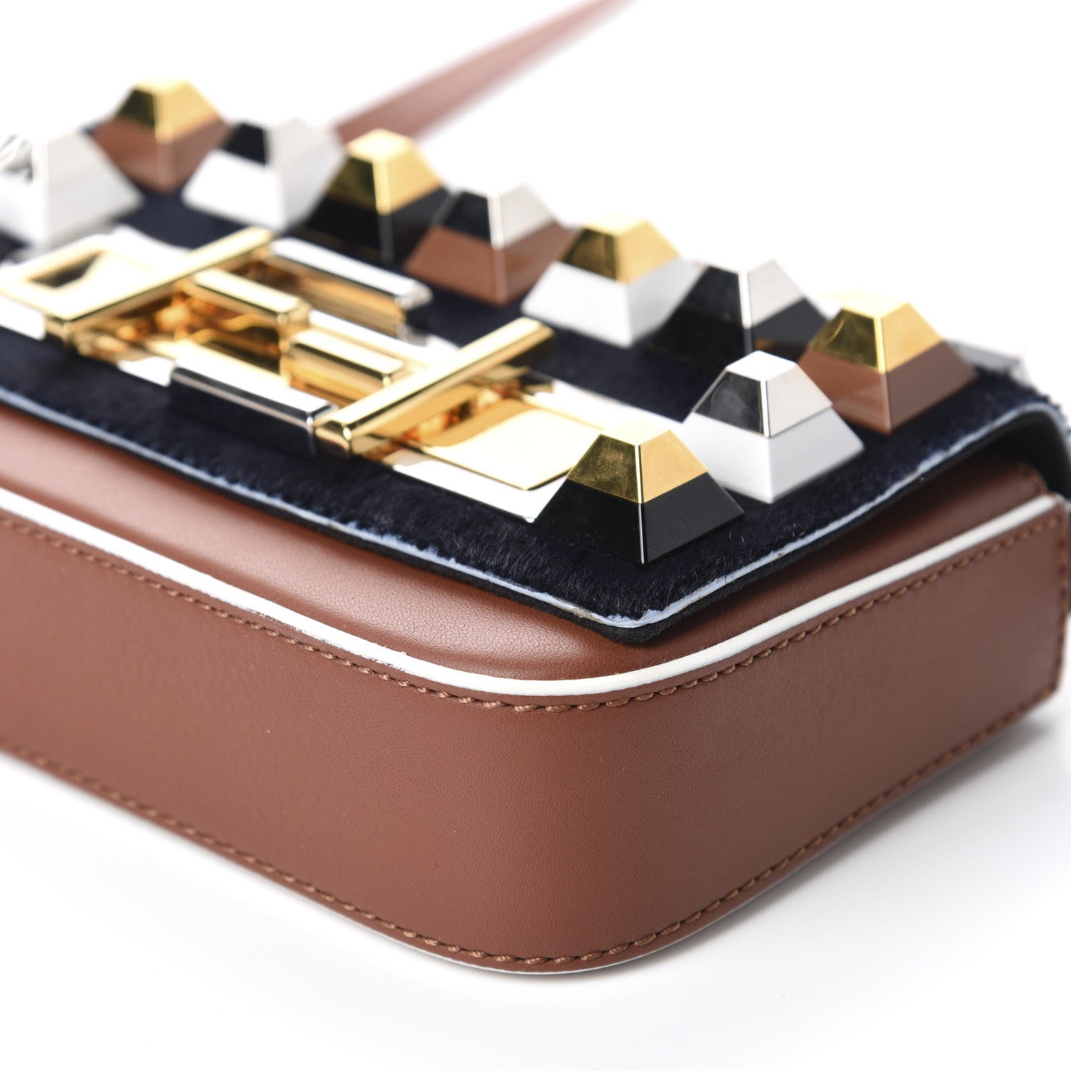 Fendi Vitello Dolce Calf Hair Studded Mini 3Baguette Shoulder Bag Caramello Iris 8 of 10
