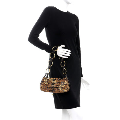 Saint Laurent Brocade Floral Chain Link Shoulder Bag Gold Black 2 of 6