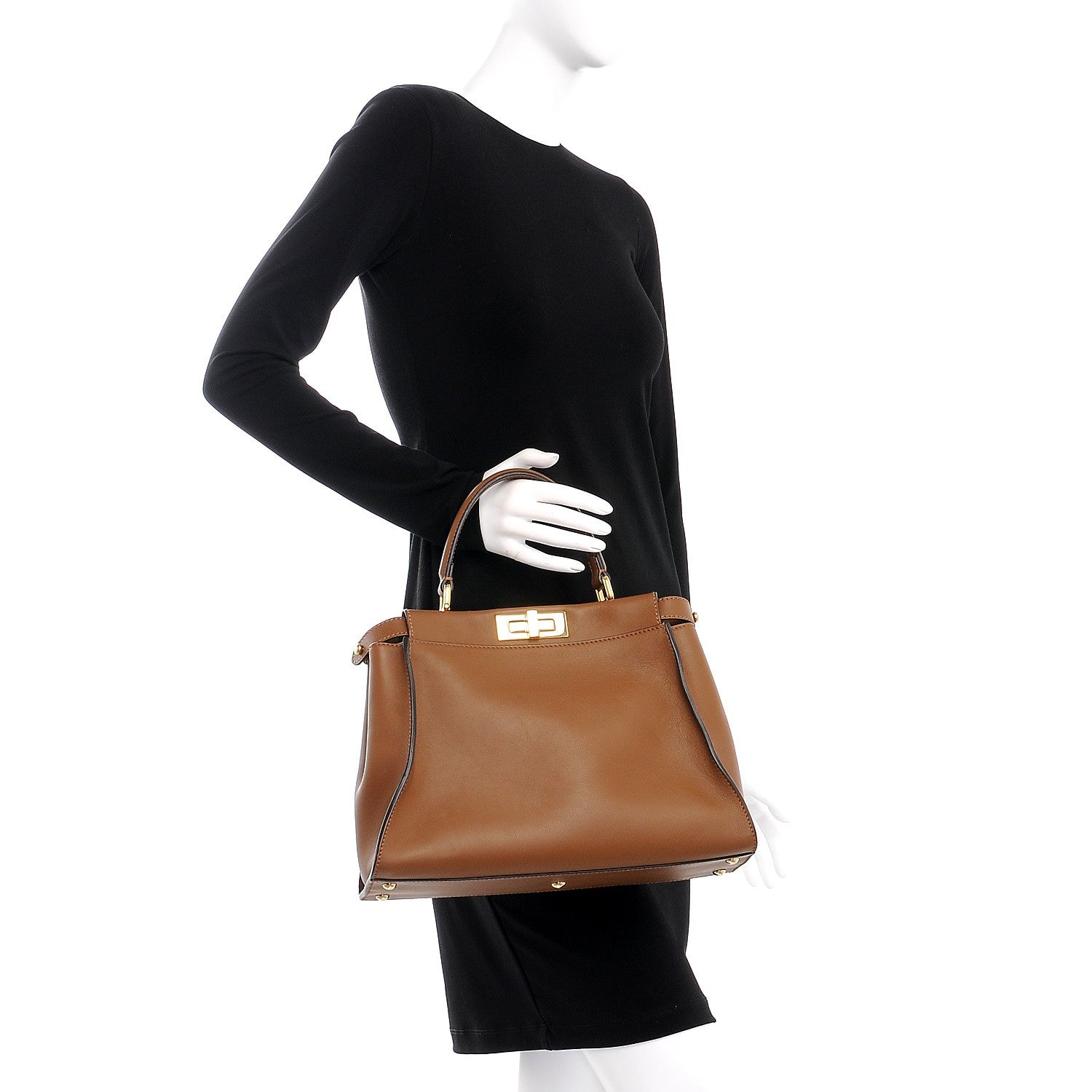 Fendi Vitello Seta Shiny Nappa Ayers Medium Peekaboo Iconic Satchel Brownie Menta 3 of 8