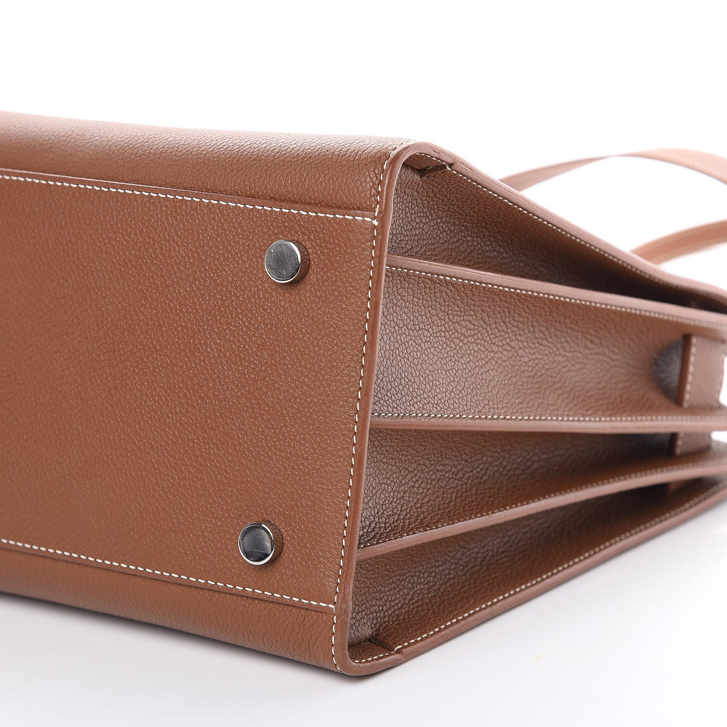 Grained Calfskin Topstitch Small Sac De Jour Cognac