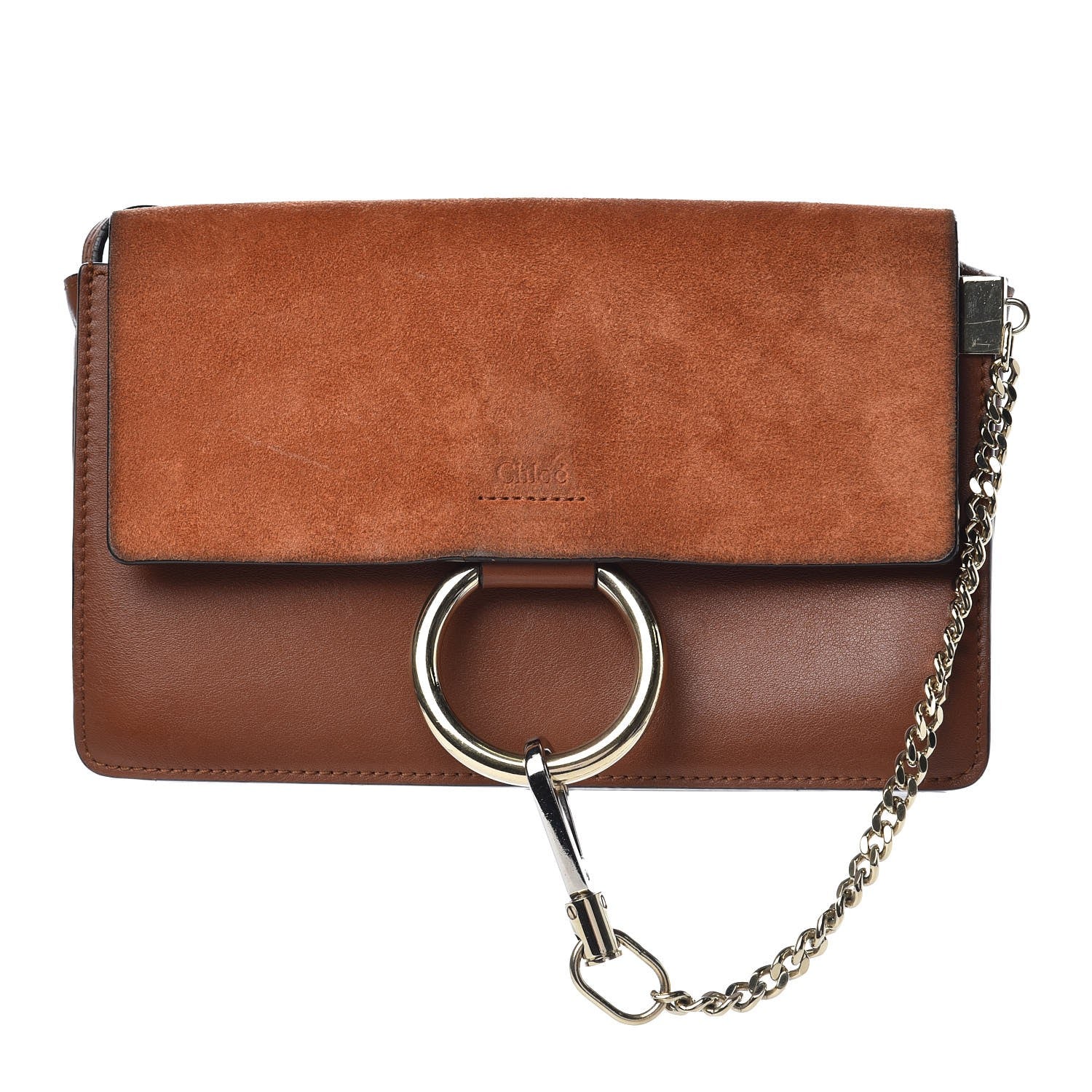 Chloe Suede Calfskin Small Faye Shoulder Bag Tobacco 1 of 8