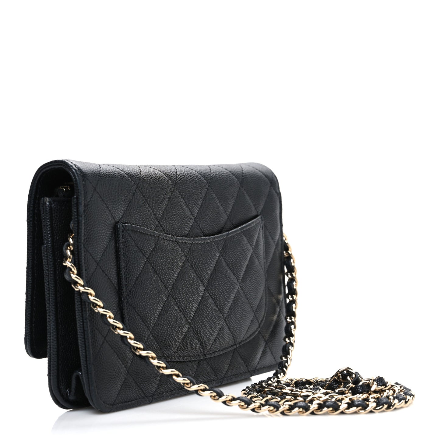Shiny Caviar Enamel Quilted CC Wallet On Chain WOC Black