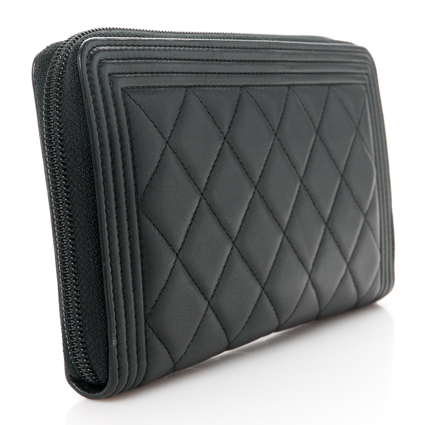 Lambskin Quilted Boy Zip Around Organizer Wallet Black